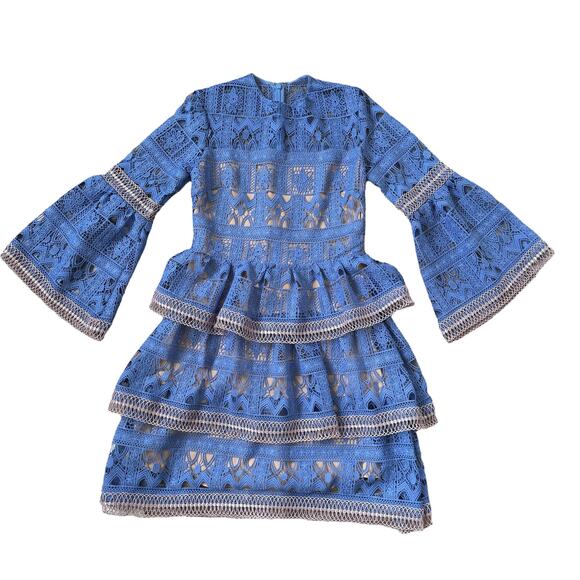 NEW Alexis Gem Tiered Mini Dress Periwinkle Blue Lace - Picture 1 of 10